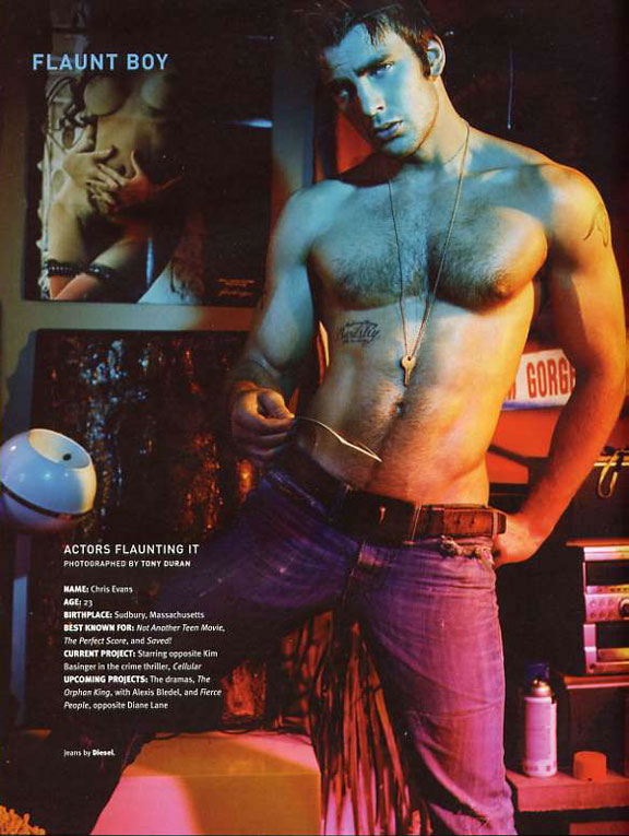 Chris Evans shirtless in Flaunt magazine